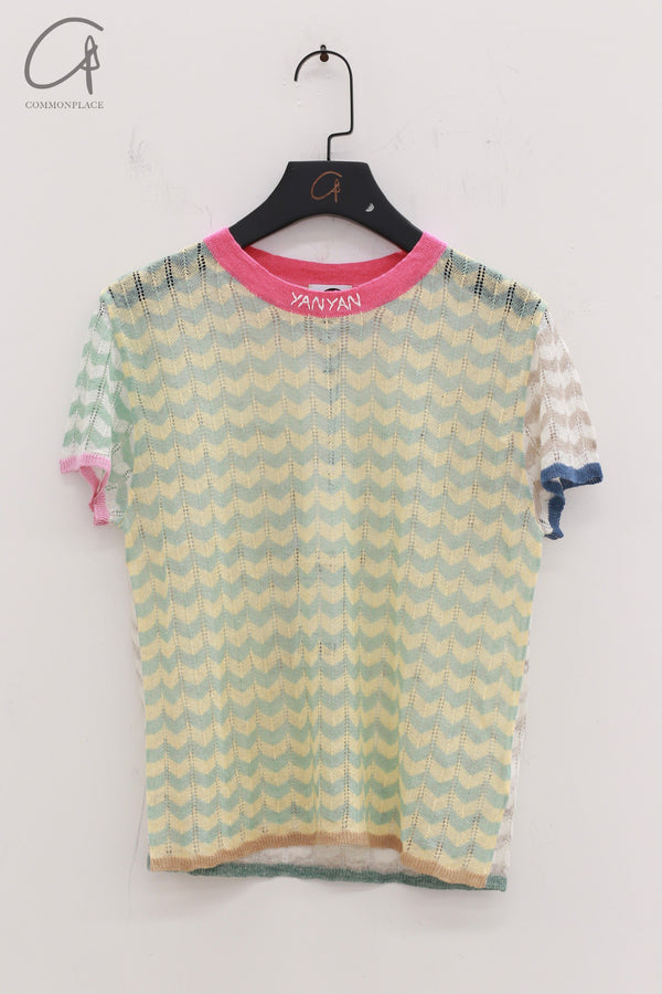YANYAN KNITS contrasting color round neck short-sleeved T-shirt YYK-YYW23-0574-LV green